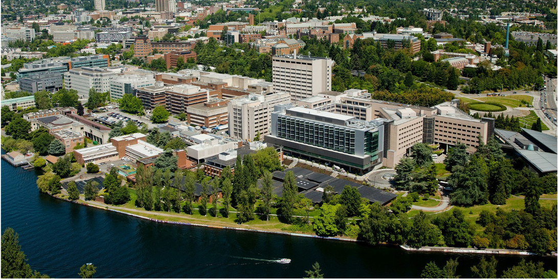 Aerial shot of UW South Campus and the GCGP offices in CHDD South