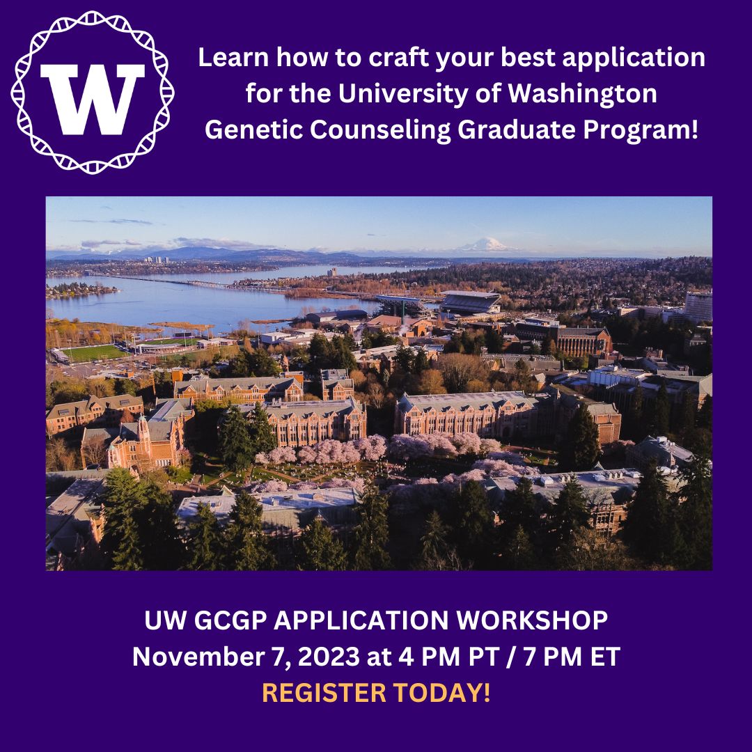 UW GCGP Application Workshop on 11/7/2023 at 4 PM PT with aerial photo of UW