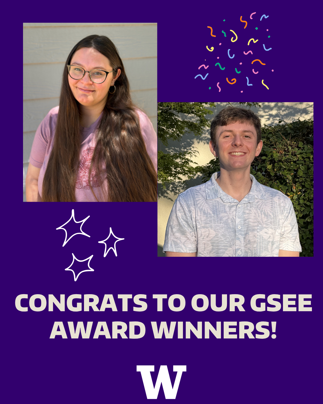Photos of award winners smiling at the camera with text that reads "Congrats to our GSEE Award winners!"